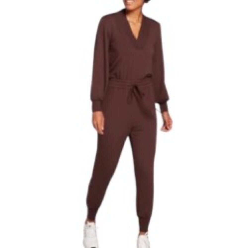 Calia by Carrie Underwood Brown Shawl Collar Jumpsuit Large